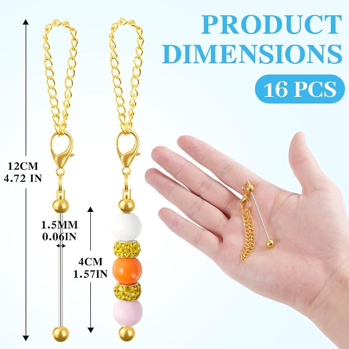 16PCS Beadable Keychain Bar Bulk, Metal Blank Beaded Keychain Bar - Image 3