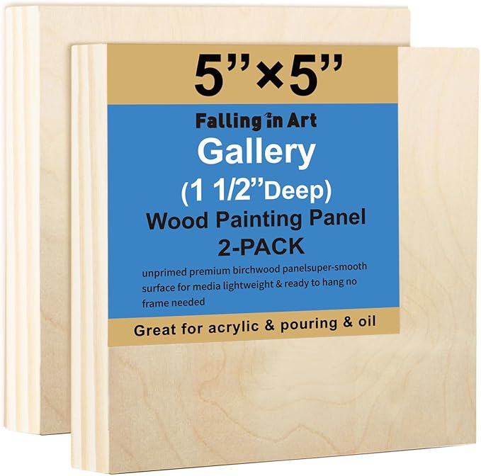 Falling in Art 2 Pack 5x5'' Unfinished Gallery Birch Wood Canvas Panels | 1 by FallinginArt
