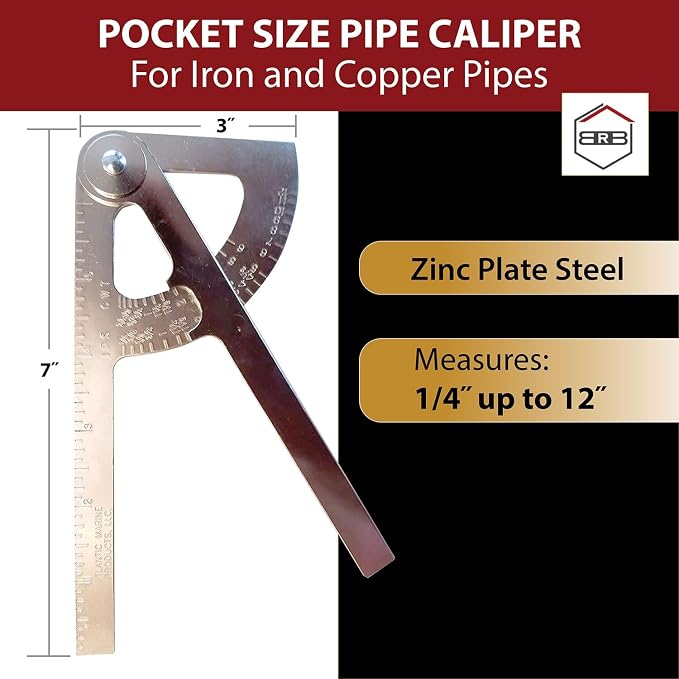Steel Pocket Sized Pipe Caliper, Measuring Tool, Diameter Gauge - Image 6