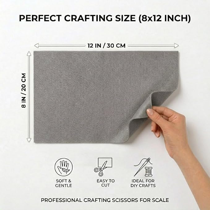 Soft Grey Felt Fabric Sheets for Crafts, 8 x 12 Inch Felt Squares, Patchwork - Image 2