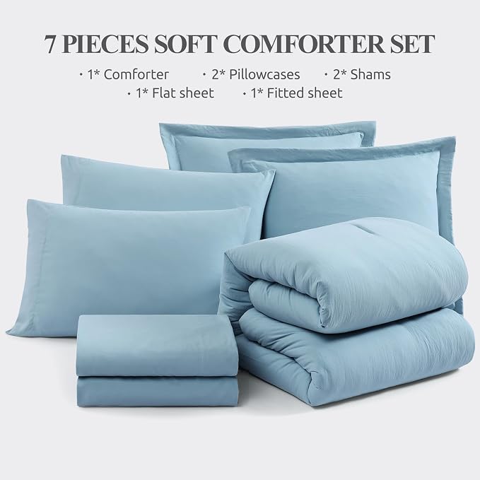 WRENSONG Full Size Comforter Sets- 7 Pieces Soft Blue Bed in a Bag - Image 7