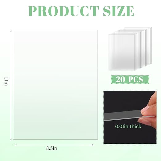 TKOnline 20 PCS Plexiglass Sheets, 8.5" x 11" x 0.01 Clear PET Sheet Panels - Image 2