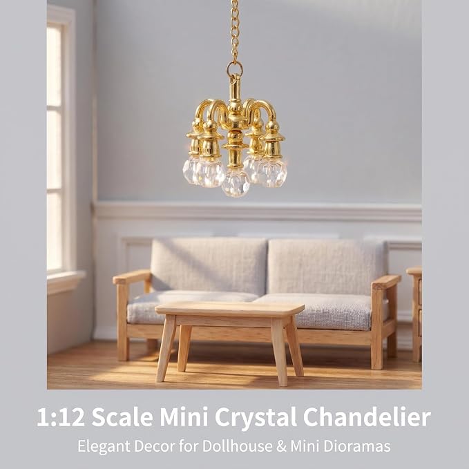 Dollhouse Miniature Chandelier 1:12 Scale Chrystaline Chandelier Pendant 5 Head - Image 6