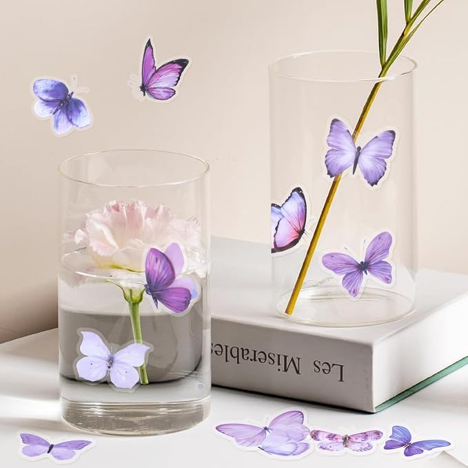 Imeepa 40Pcs Purple Butterfly Stickers Transparent Scrapbooking Stickers | PET - Image 5