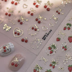 Cherry Nail Art Stickers Summer Cherry Nail Stickers 5D Embossed Gold Cherries by POWPOP