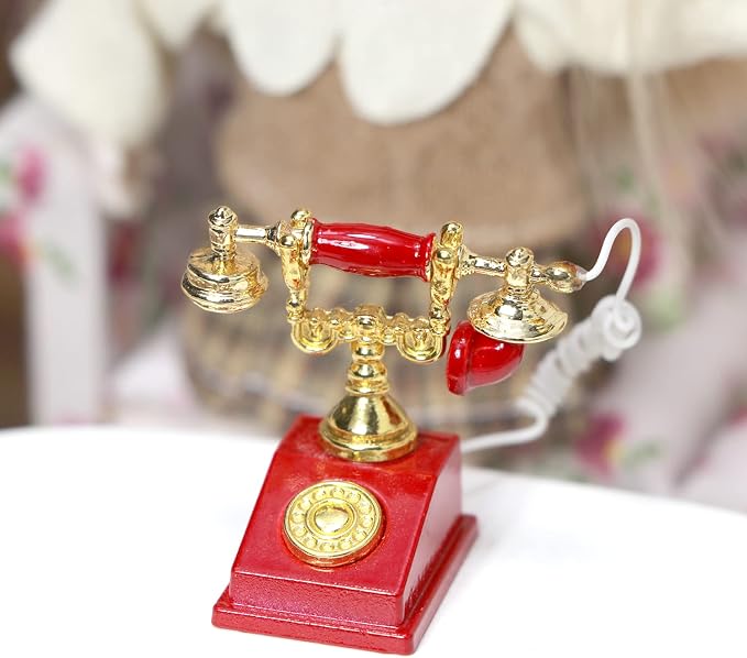 Dollhouse Telephone 1:12 Miniature Vintage Rotary Phone Model Desk Decoration - Image 4
