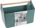 BLUE GINKGO Large Storage Basket – Plastic Caddy with Wooden Handle for Bathroom, Pantry, or Cleaning Supplies (Green)