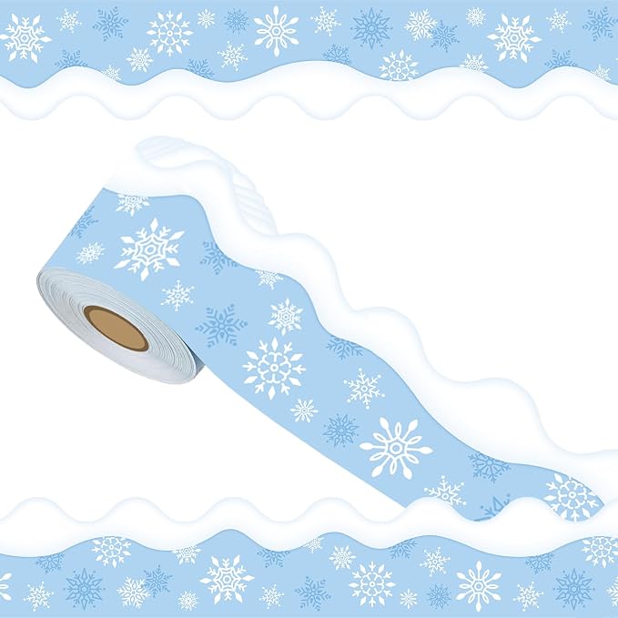 69ft Winter Snowflake Border，Scalloped Rolle Trim Light Blue Classroom Borders by WUYUEJXI