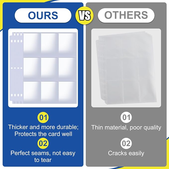1080 Pockets Card Sleeves Binder Sheets, 9 Pocket Card Sleeves - Image 6