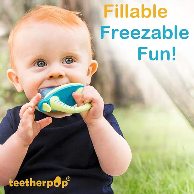 Teetherpop Fillable Silicone Teether for Babies (3-Pack) – Breastmilk Popsicle Molds for Teething w/Spill-Proof Sippy Slits – Freezable Baby Teethers for Liquid & Purée (Fucshia/PinkLemon/BlueLemon)