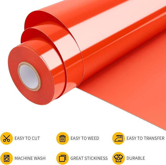 VinylRus Heat Transfer Vinyl-12” x 35FT Red Orange Iron on Vinyl Roll - Image 4