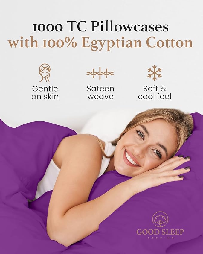 1000 TC Purple Standard Pillowcases Set of 4 100% Egyptian Cotton Pillow Cases - Image 4