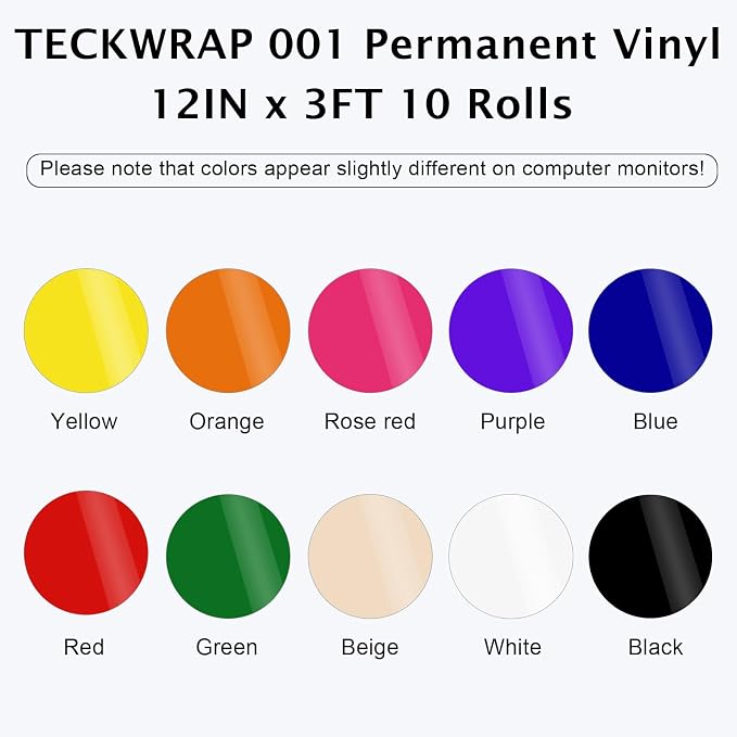 TECKWRAP 001 Glossy Permanent Vinyl - 12in x 3ft Rolls 10 Colors Adhesive Vinyl - Image 2