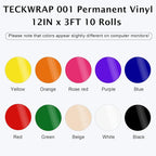 TECKWRAP 001 Glossy Permanent Vinyl - 12in x 3ft Rolls 10 Colors Adhesive Vinyl - Image 2