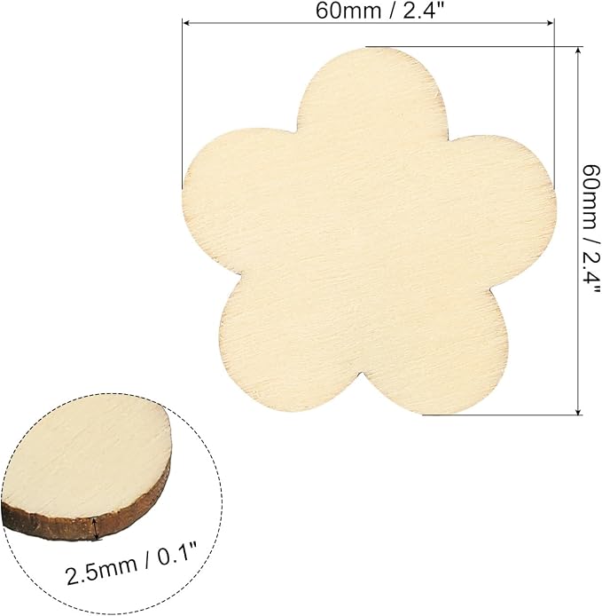 PATIKIL 60mm Wooden Flowers, 50 Pack Unfinished Wood Flowers Blank Wooden - Image 2