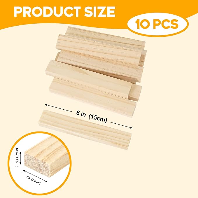 Wood Strips 1/2"x 1" x 6", Unfinished Flat Lumber Pine Pieces - Image 2
