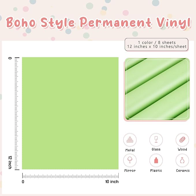 Tintnut Boho Permanent Vinyl 8 Sheets 12''x10'' Lime Green Adhesive Vinyl | - Image 2