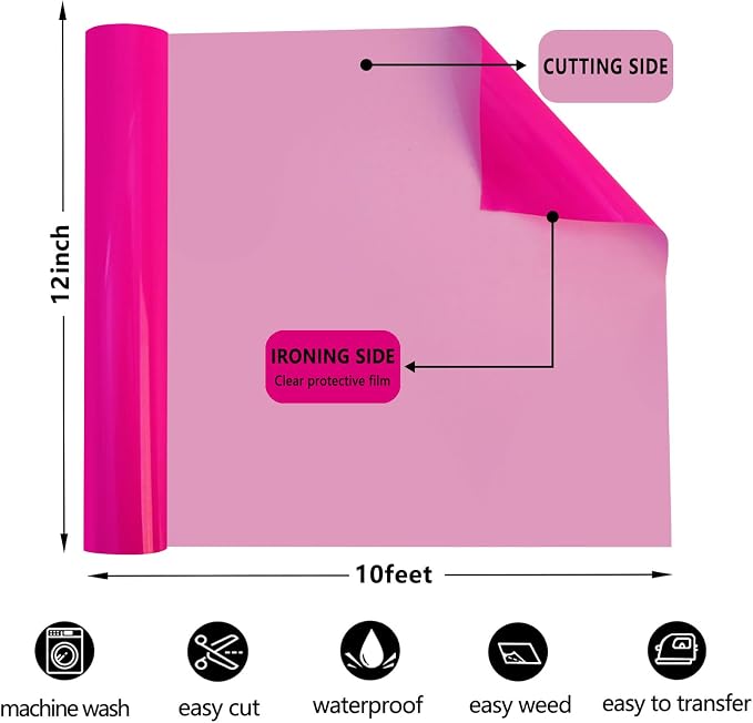FUNKAKA Fluorescent Purple Pink HTV Heat Transfer Vinyl Rolls - Image 3