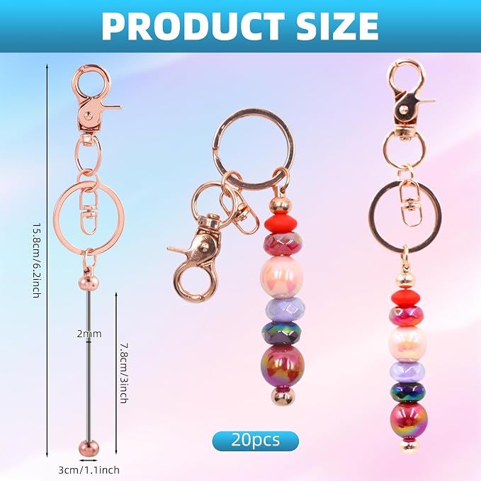 20 Pcs Beadable Keychains Bulk Kit – DIY Keychain Making Supplies - Image 2