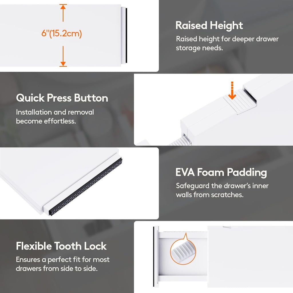 Lifewit 4 Pack Drawer Dividers Plastic 6" High, 13.5-22" Adjustable Drawer Organizers for Clothes, Expandable Dresser Separators in Bedroom/Bathroom/Kitchen/Fridge/Office Organization and Storage