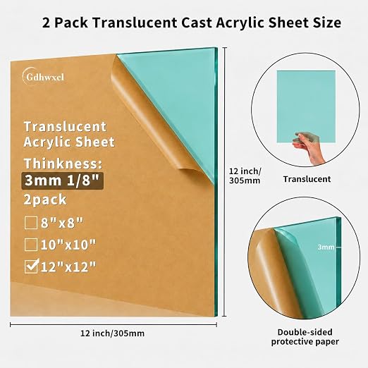 1/8 Thick 12 x 12 inch Translucent Acrylic Sheets - Image 2