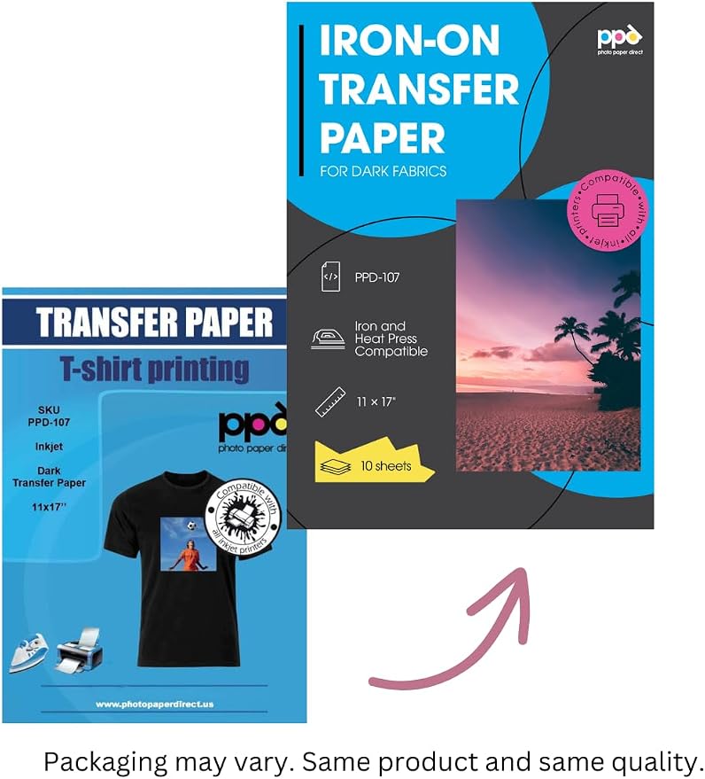 PPD 10 Sheets 11x17" Iron-on Heat Transfer Paper Dark Fabrics Inkjet | Vibrant - Image 2