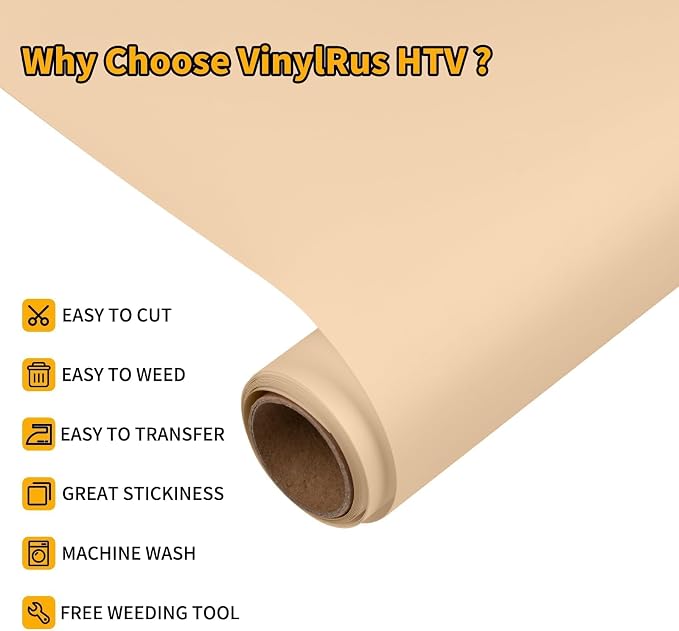 VinylRus Heat Transfer Vinyl-12” x 6ft Pale Peach Iron on Vinyl Roll - Image 3