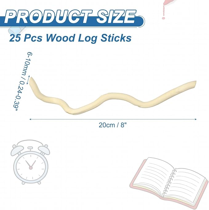 PATIKIL 25 Pcs 8inch Wood Log Sticks, 0.24-0.39inch in Diameter Natural - Image 2