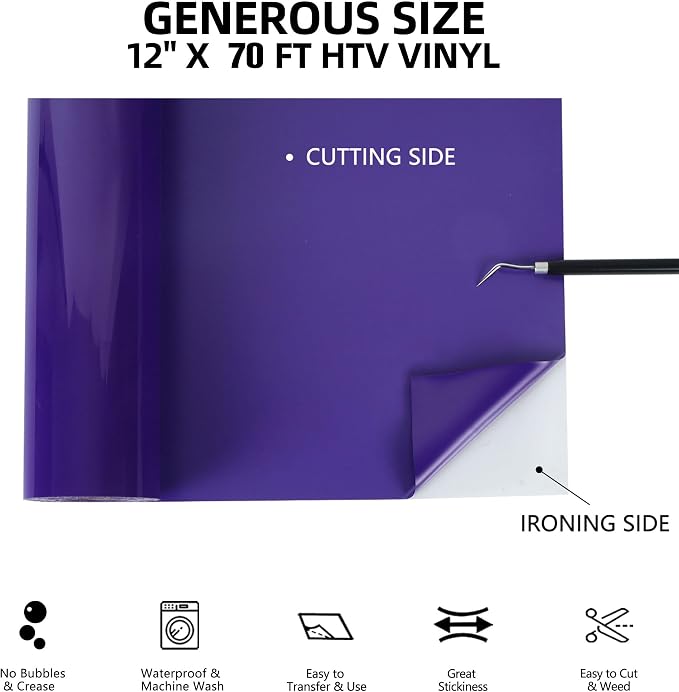 FUNKAKA Purple HTV Heat Transfer Vinyl Rolls, Adhesive HTV Vinyl - Image 2