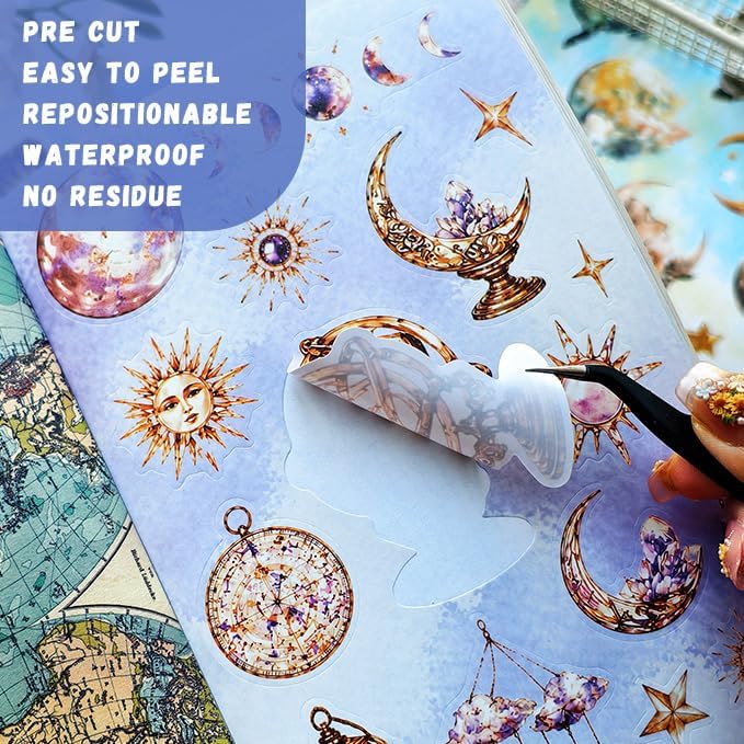 Vintage Astrology Sticker Book & Scrapbook Paper Pad, 40 Inner Pages - Image 3