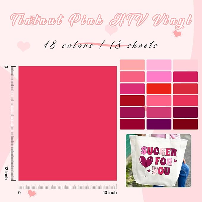 Tintnut Pink Heat Transfer Vinyl, 18 Sheets 12×10in Iron on Vinyl | Romantic - Image 2