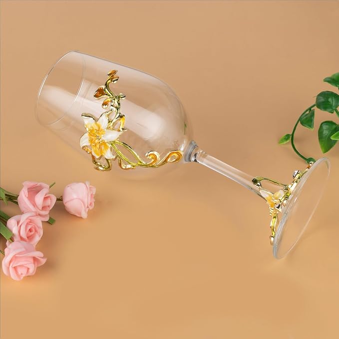 Simcat Handmade Painted Enamel Flower Glass Wine Glasses Transparent Refined - Image 4