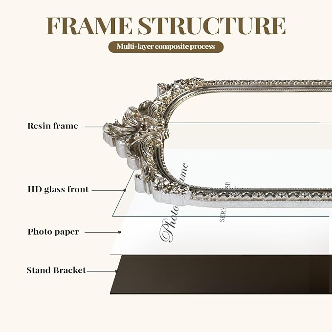 Cuspin 4x6 Vintage Silver Picture Frame, Ornate Arched Resin Photo Frame - Image 6