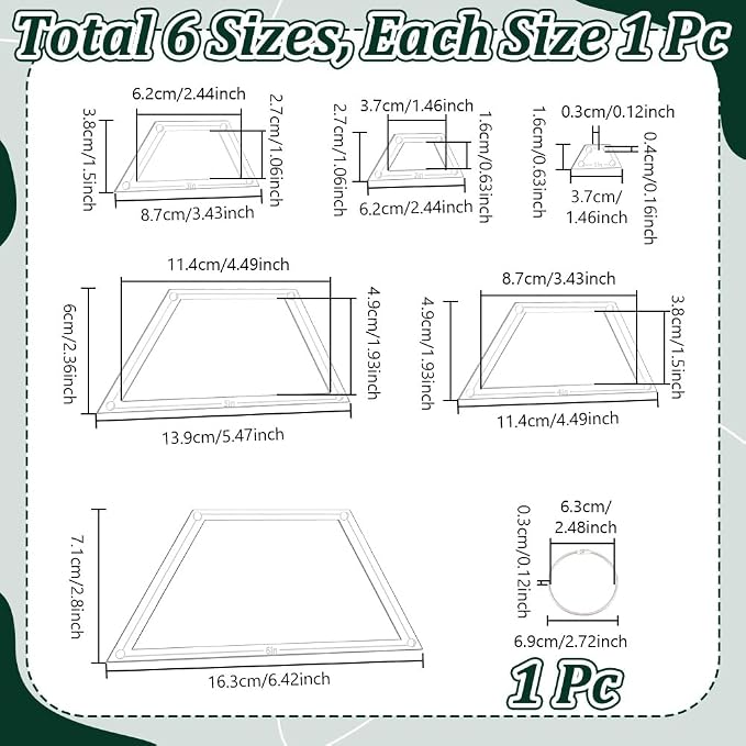 NBEADS 6Pcs Acrylic Quilting Templates Set, Trapezoid Cutting Ruler Template - Image 2
