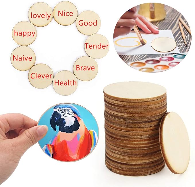 25 Pcs 4 Inch Wood Circles, Unfinished Wood Circles Round Disc Cutouts - Image 6
