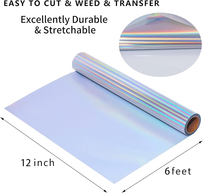 Holographic Heat Transfer Vinyl Metal Silver HTV Holographic Vinyl Rolls 12Inch - Image 4