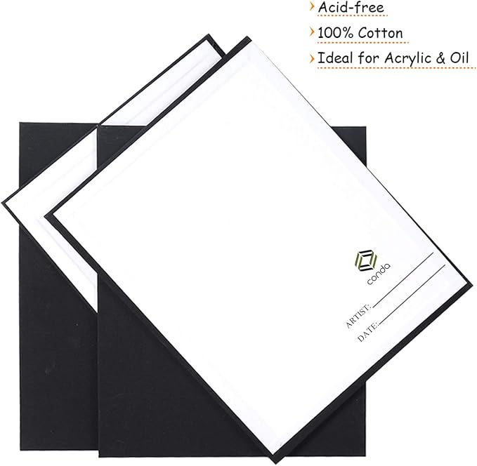 CONDA Black Canvas Board for Painting, 12 Pack Multi Size 11x14, 100% Cotton - Image 3