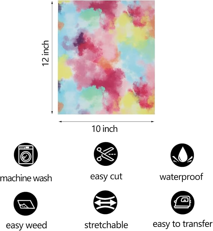 FUNKAKA Tie Dye HTV Heat Transfer Vinyl Bundle, 10 Sheets HTV Vinyl - Image 3