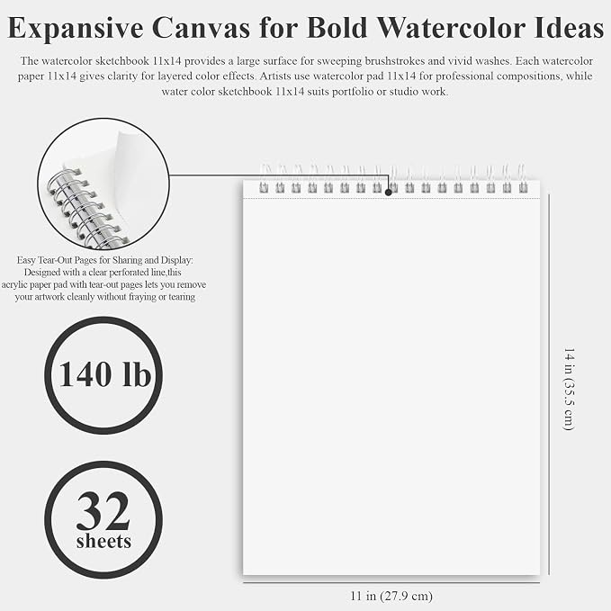 Fuxi Water Color Paper 11x14, Large Watercolor Paper 140 lb Cold Press - Image 2