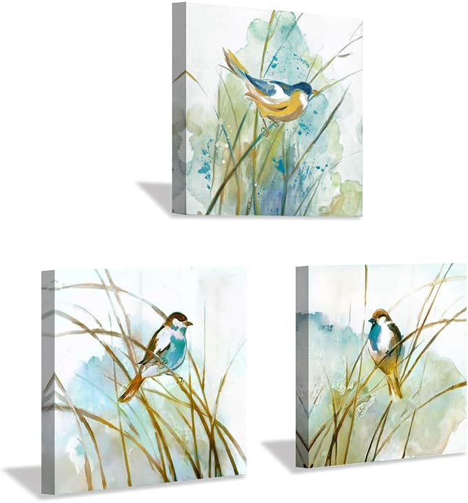 Hardy Gallery Abstract Birds Painting Wall Art: Colorful Birds in Grass Artwork by HardyGallery