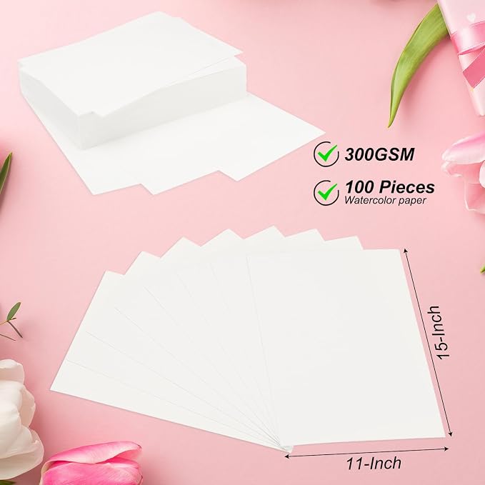 PATIKIL 100 Pcs Pure Cotton Watercolor Paper 140lb/300 GSM Water Coloring Paint - Image 2