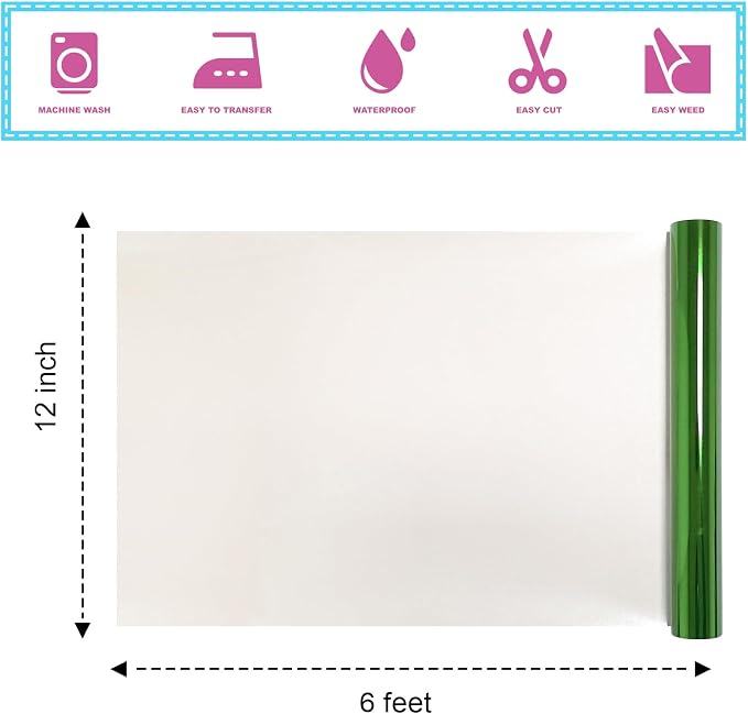 Metallic Green Sheet Foil Heat Transfer Vinyl, 12Inch x 6Ft Stamping foil - Image 2