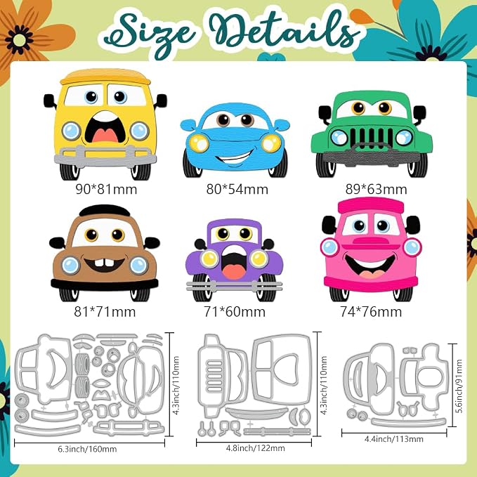 6 Styles Cute Anthropomorphic Car Metal Cutting Dies Cartoon Vehicle Die Cuts - Image 2