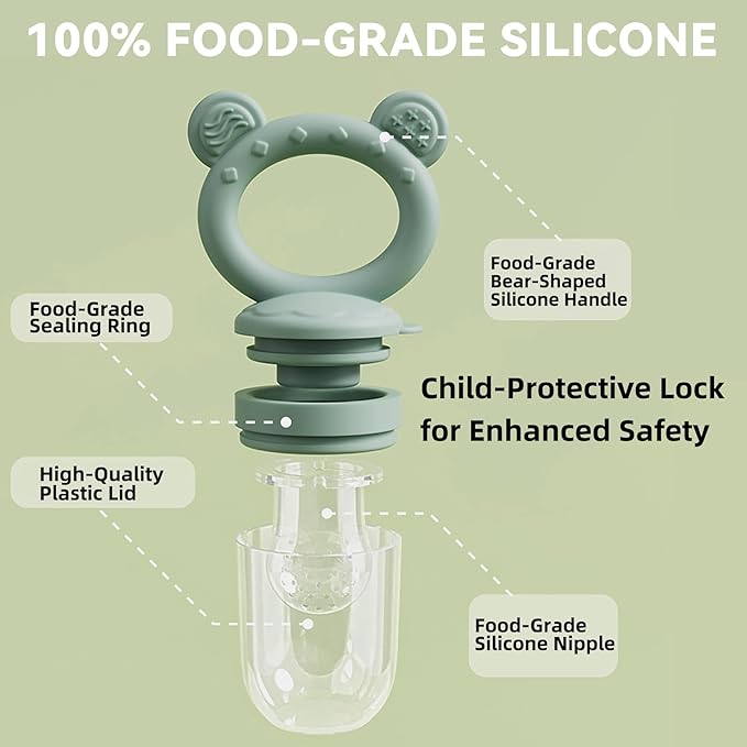 4 Pack Stylish Anti-Drop Baby Fruit Feeder & Breastmilk Popsicle Molds for Teething with Lids, The Perfect Food Feeder, Teether Pacifier, Easy-to-Clean Silicone Feeder Teethers, Extra Silicone Clips