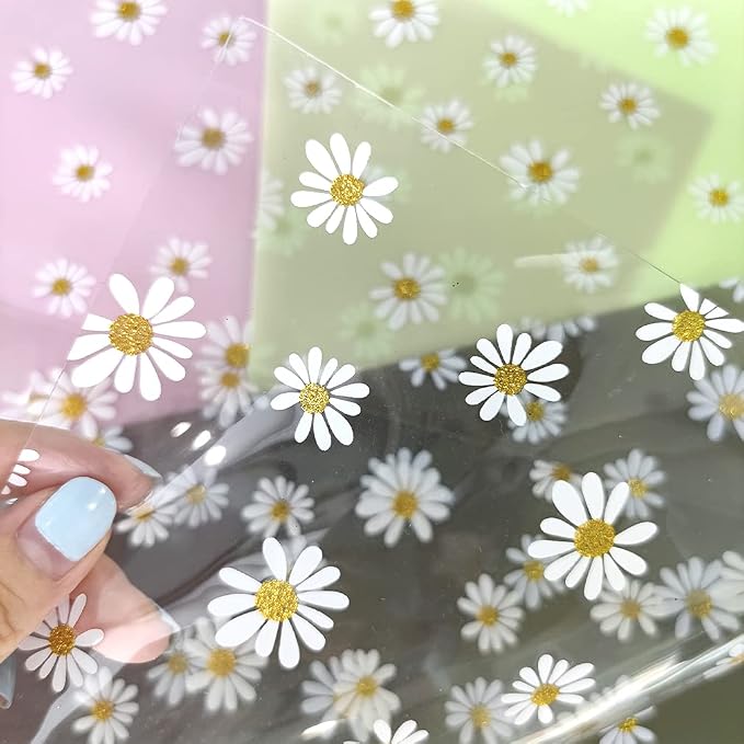 XHT 8 Pcs Daisy Jelly Vinyl, 21cmx30cm Waterproof Transluscent Glitter Flower - Image 5