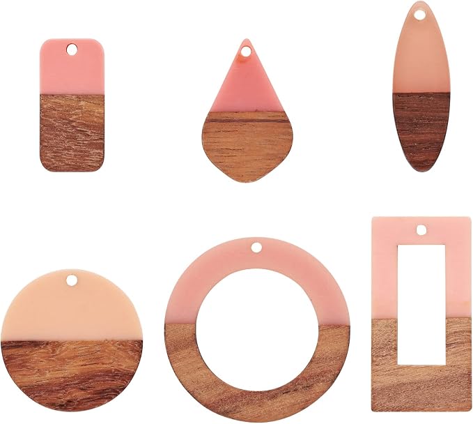 FASHEWELRY 12Pcs Resin & Wood Pendants Two Tone Flat Round/Ring/Rectangle/Horse by FASHEWELRY