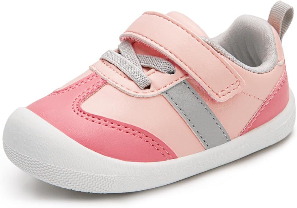 Baby Shoes Boys Girls Barefoot Wide Toe Box Zero Drop First Walkers PU Leather Nonslip Toddler Sneakers for 6-24 Months Infant Walking,Running,Crawling
