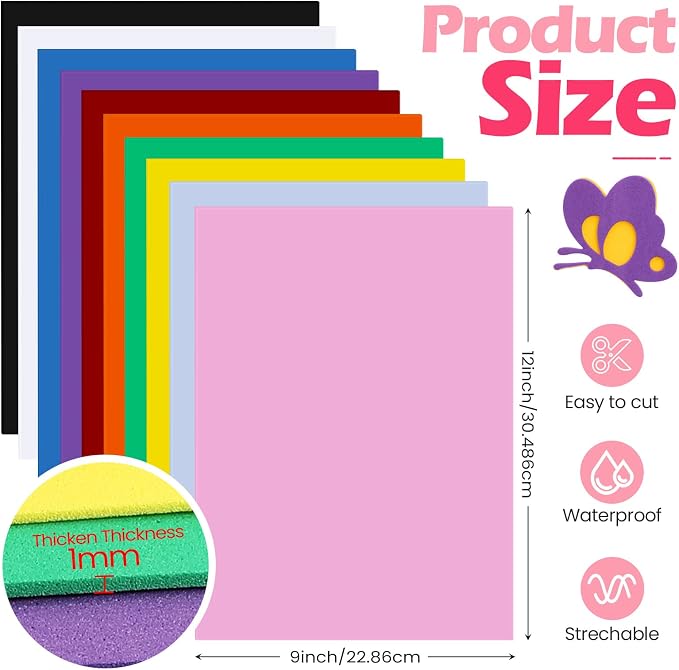 Ireer 200 Pcs EVA Foam Sheet Crafts 9 x 12 Inch Assorted 10 Colors 1mm Foam EVA - Image 2