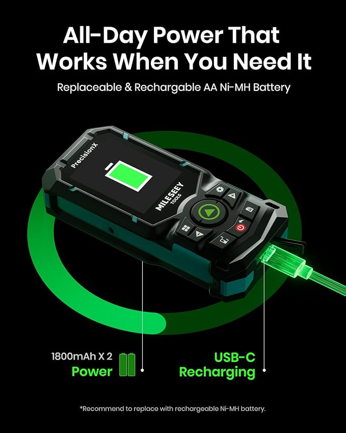 MILESEEY S50 Green-Beam Laser Distance Measure - 400ft Laser Measure - Image 8
