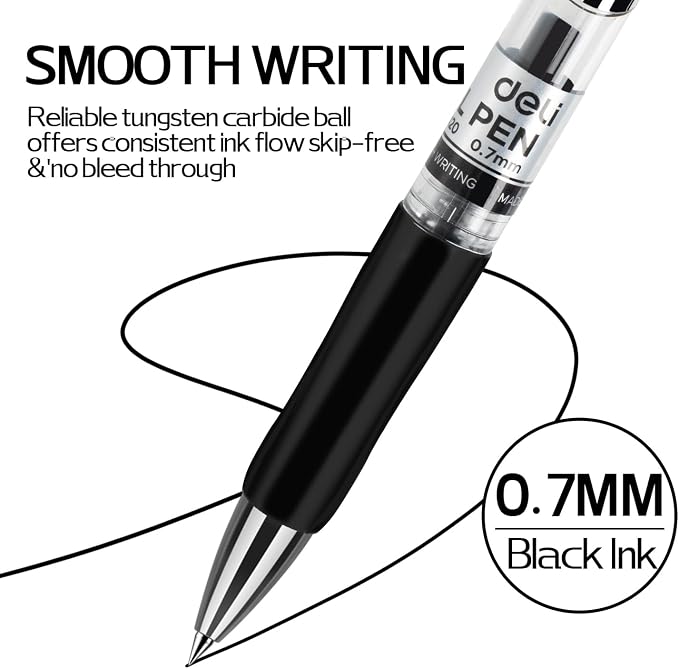 deli Gel Pens, Medium Point Pen Bulk 0.7mm, Smooth Writing, Fast Dry, No Bleed - Image 4